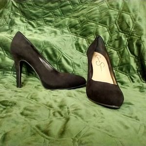 Black suede 4" pumps